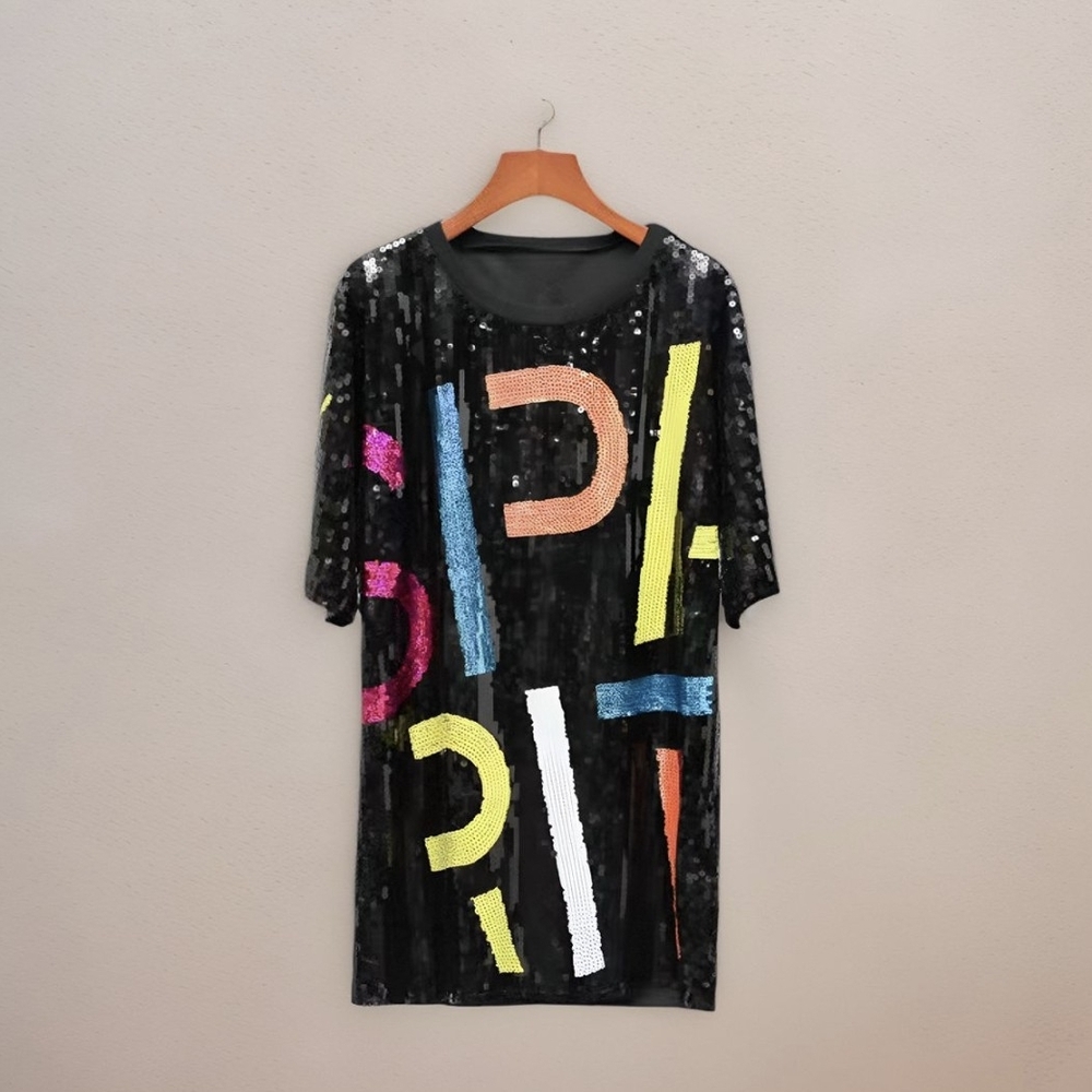 Colorful Sequin Graphic Dress